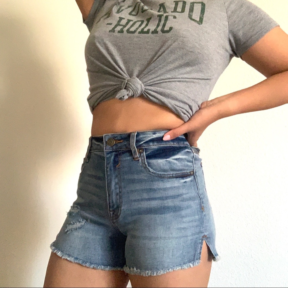 High-Rise Blue Wash Denim Shorts